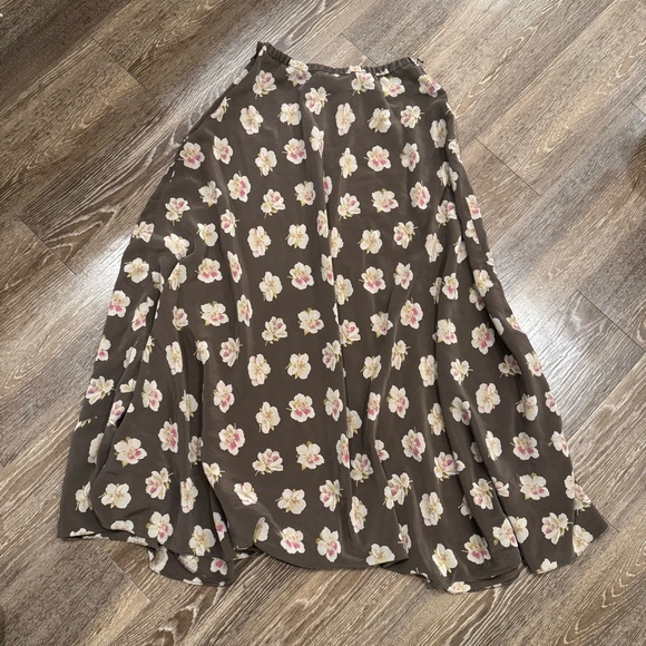 Jones New York A-Line Skirt - brown with cream and Pink Floral - silk - Picture 2 of 4